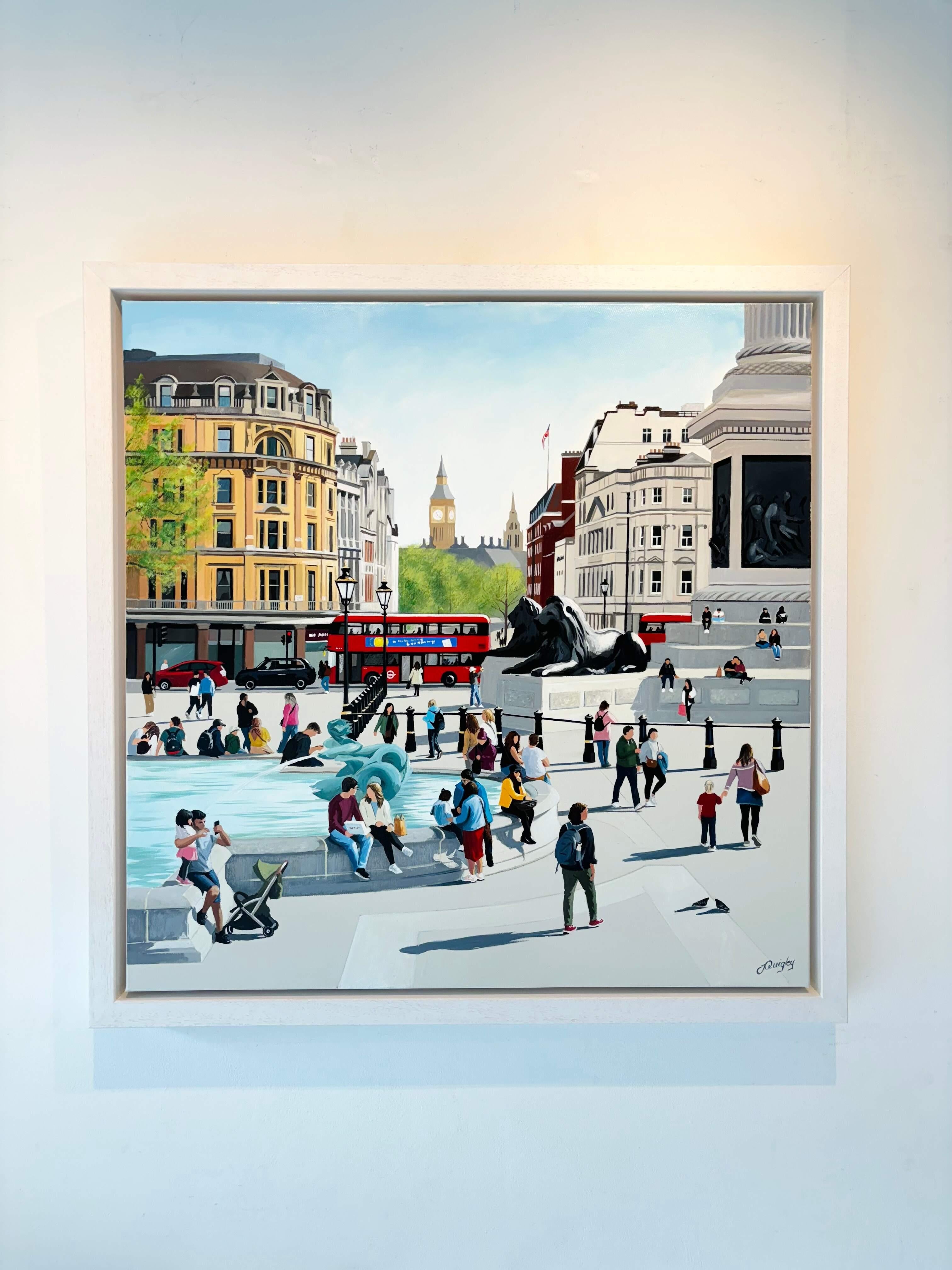 Pomeriggio di primavera, Trafalgar Square - dipinto originale di paesaggio urbano - Arte contemporanea - Painting di Jo Quigley