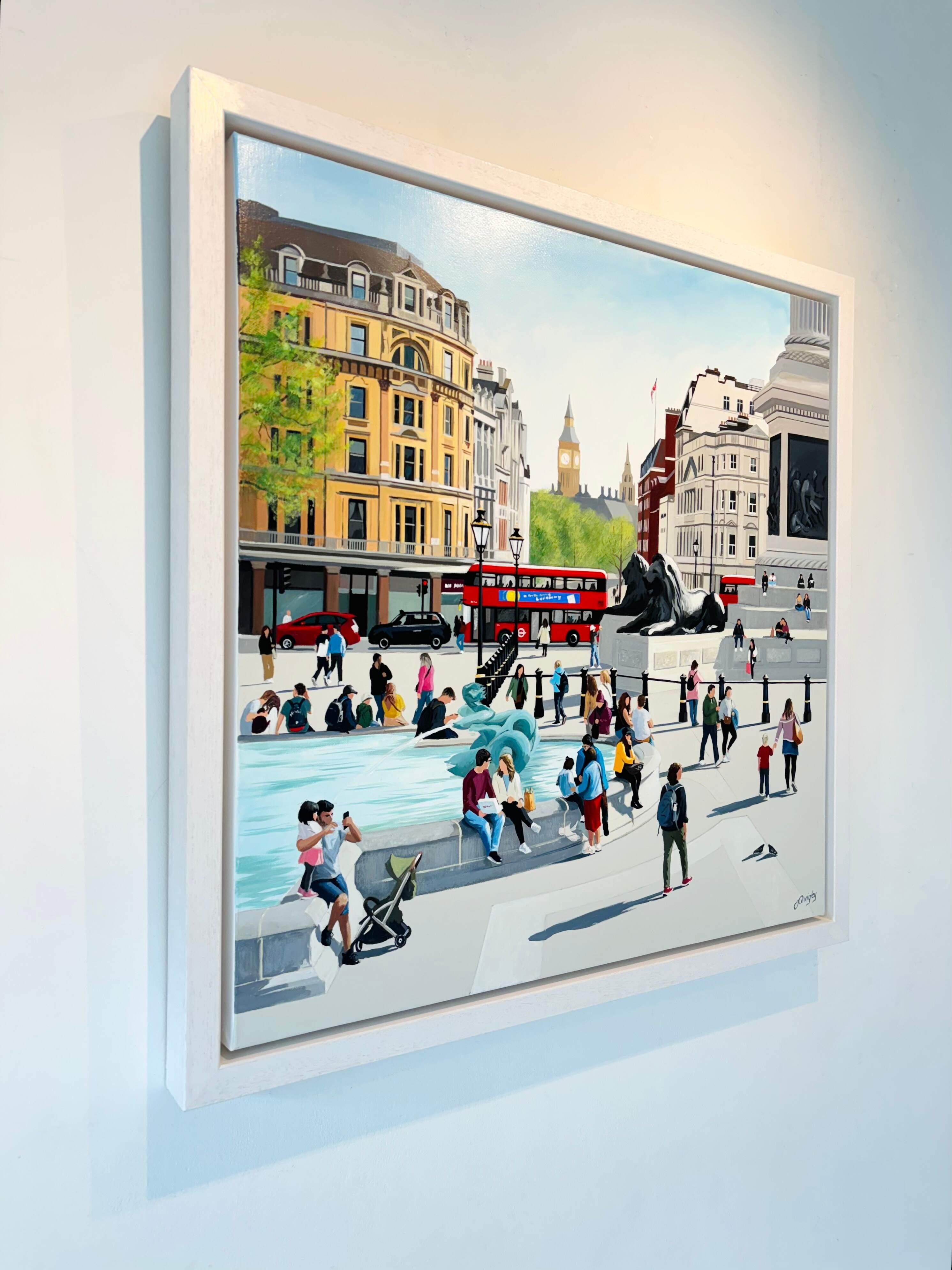 Pomeriggio di primavera, Trafalgar Square - dipinto originale di paesaggio urbano - Arte contemporanea - Painting Impressionismo di Jo Quigley