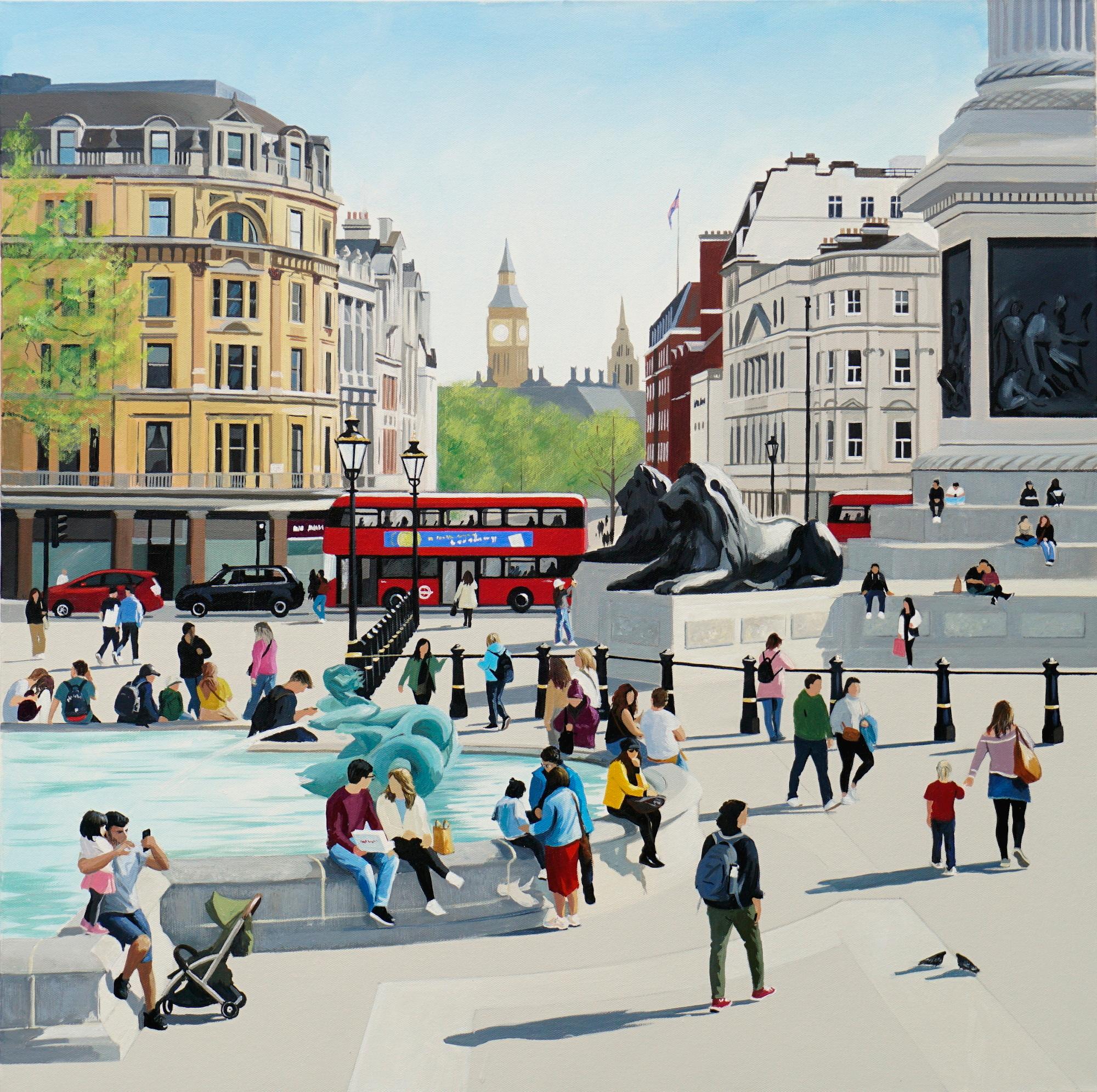 Landscape Painting di Jo Quigley - Pomeriggio di primavera, Trafalgar Square - dipinto originale di paesaggio urbano - Arte contemporanea