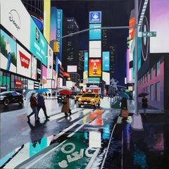 Times Square - peinture impressionniste originale d'un paysage urbain - Art contemporain