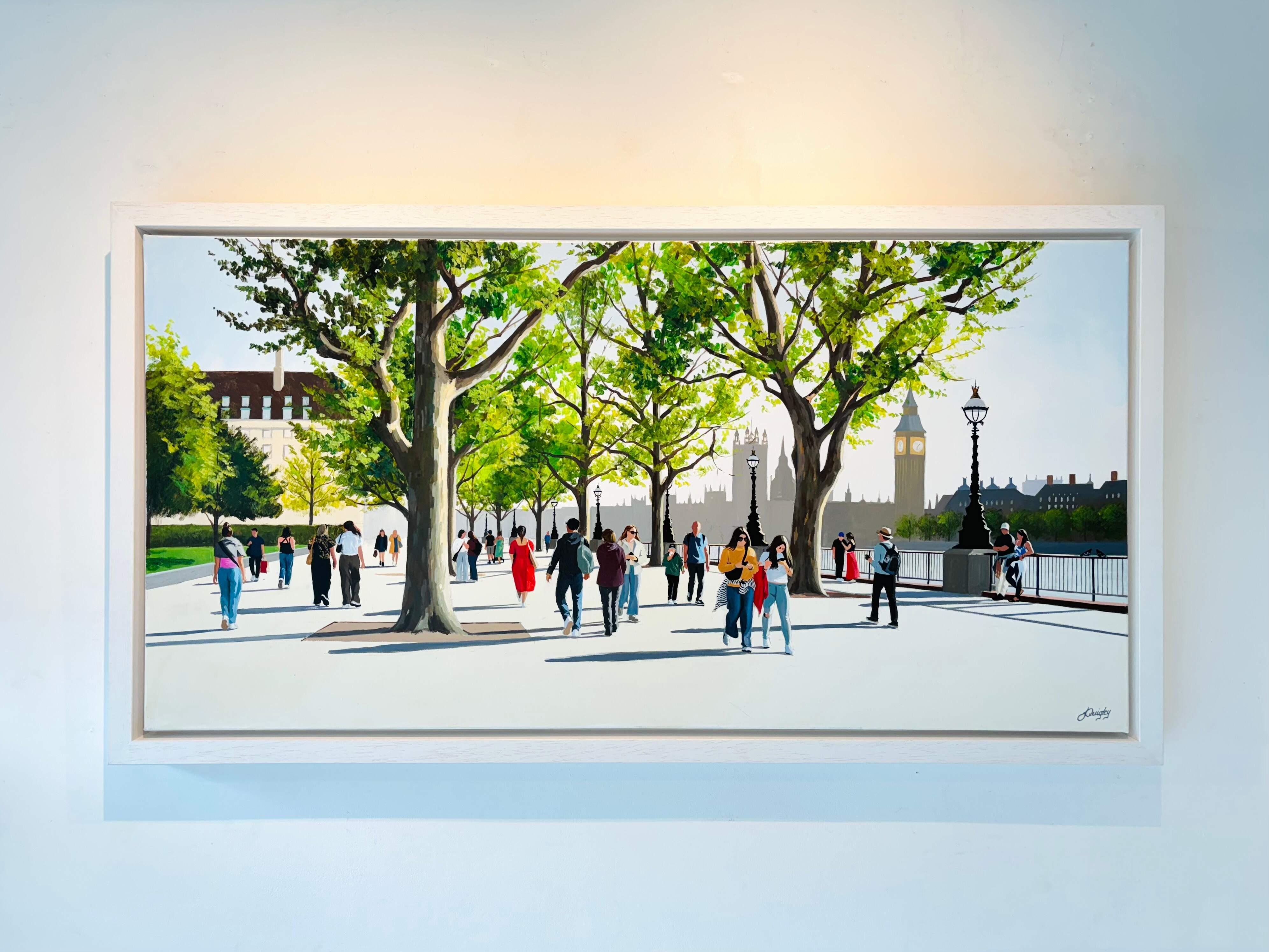Early Summer on the Southbank - Contemporary British Cityscape Artwork – Painting von Jo Quigley