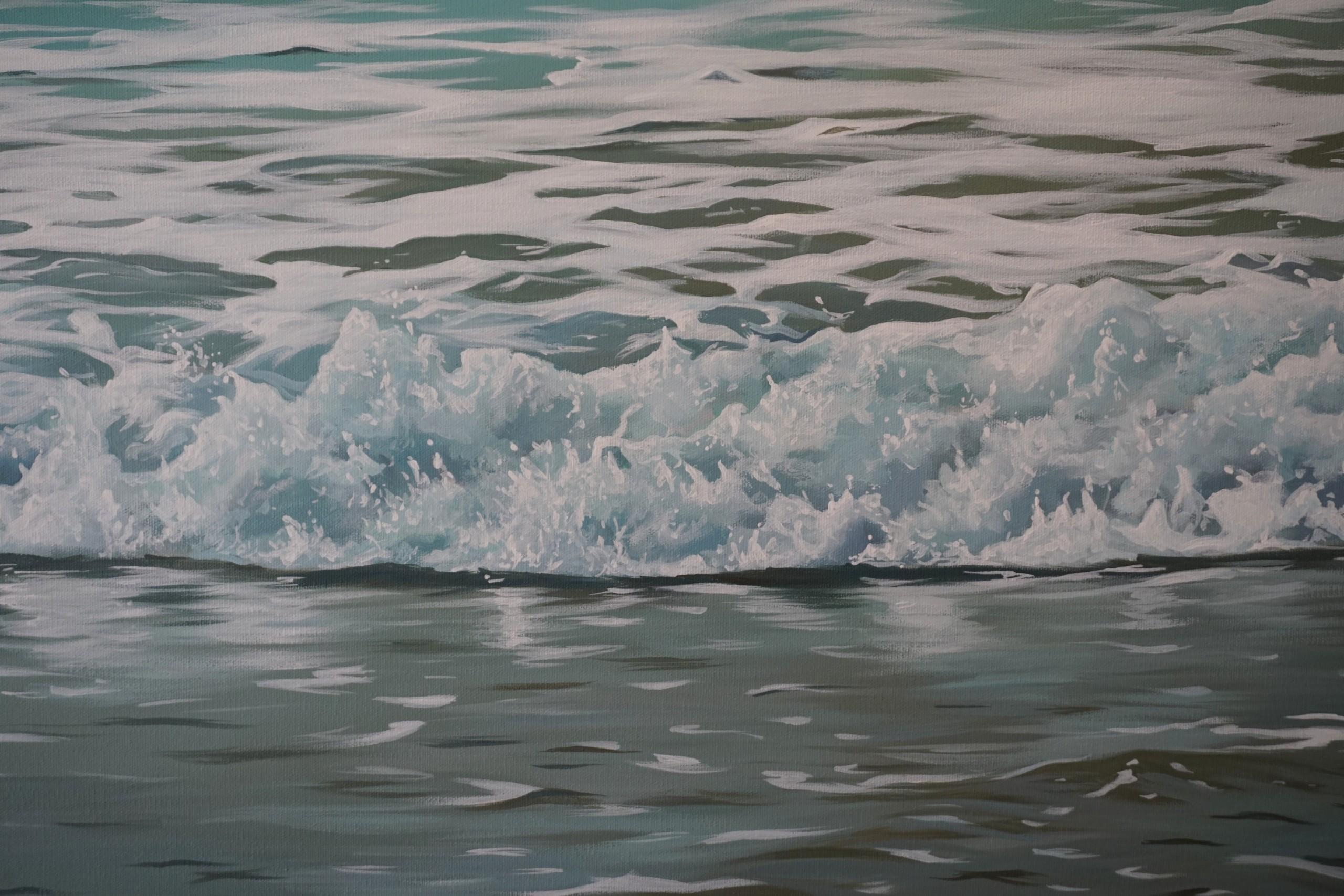 Emerald Waves, Acrylic Seascape Painting, Contemporary Landscape Artwork For Sale 2