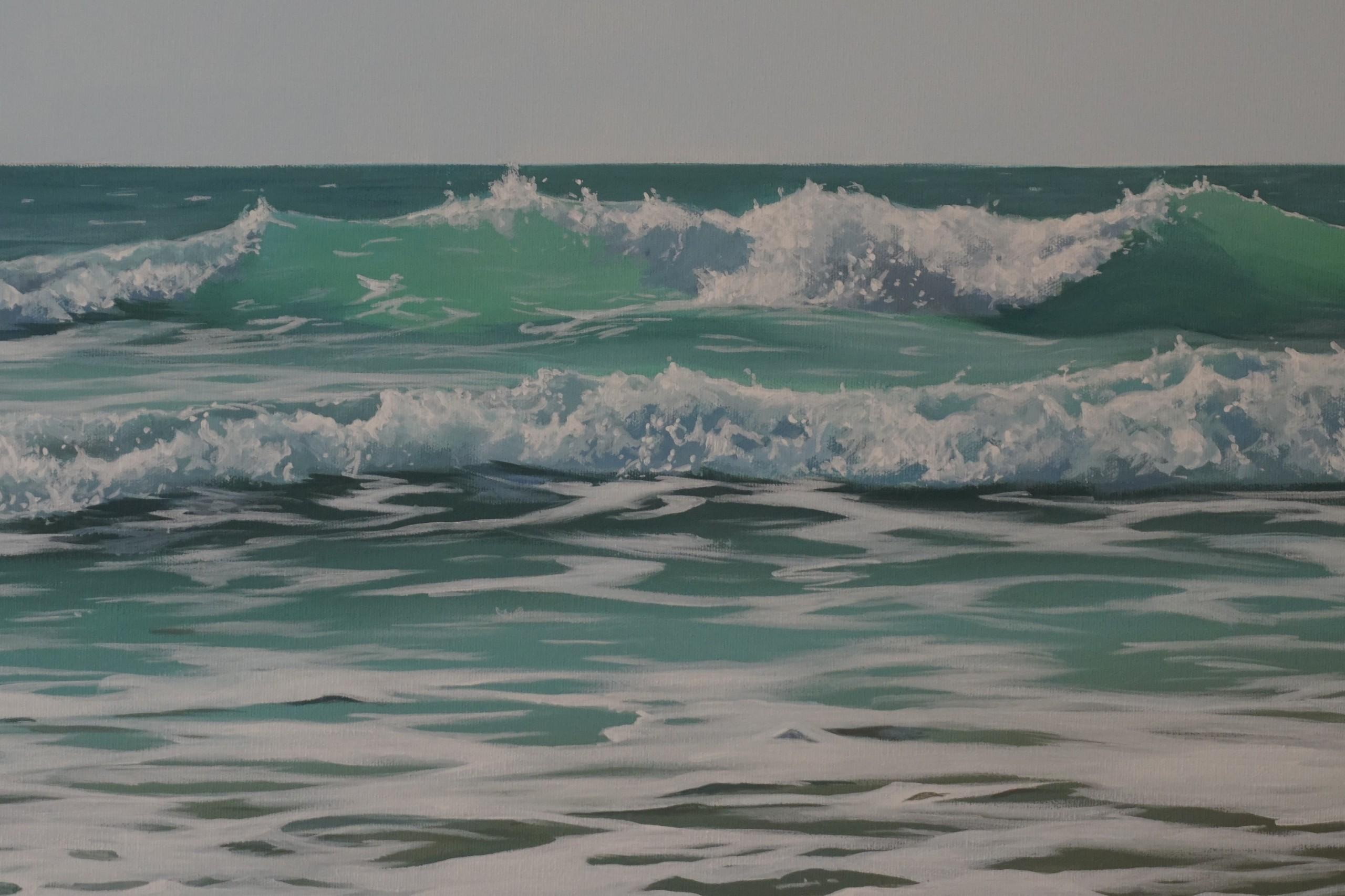 Emerald Waves, Acrylic Seascape Painting, Contemporary Landscape Artwork For Sale 3