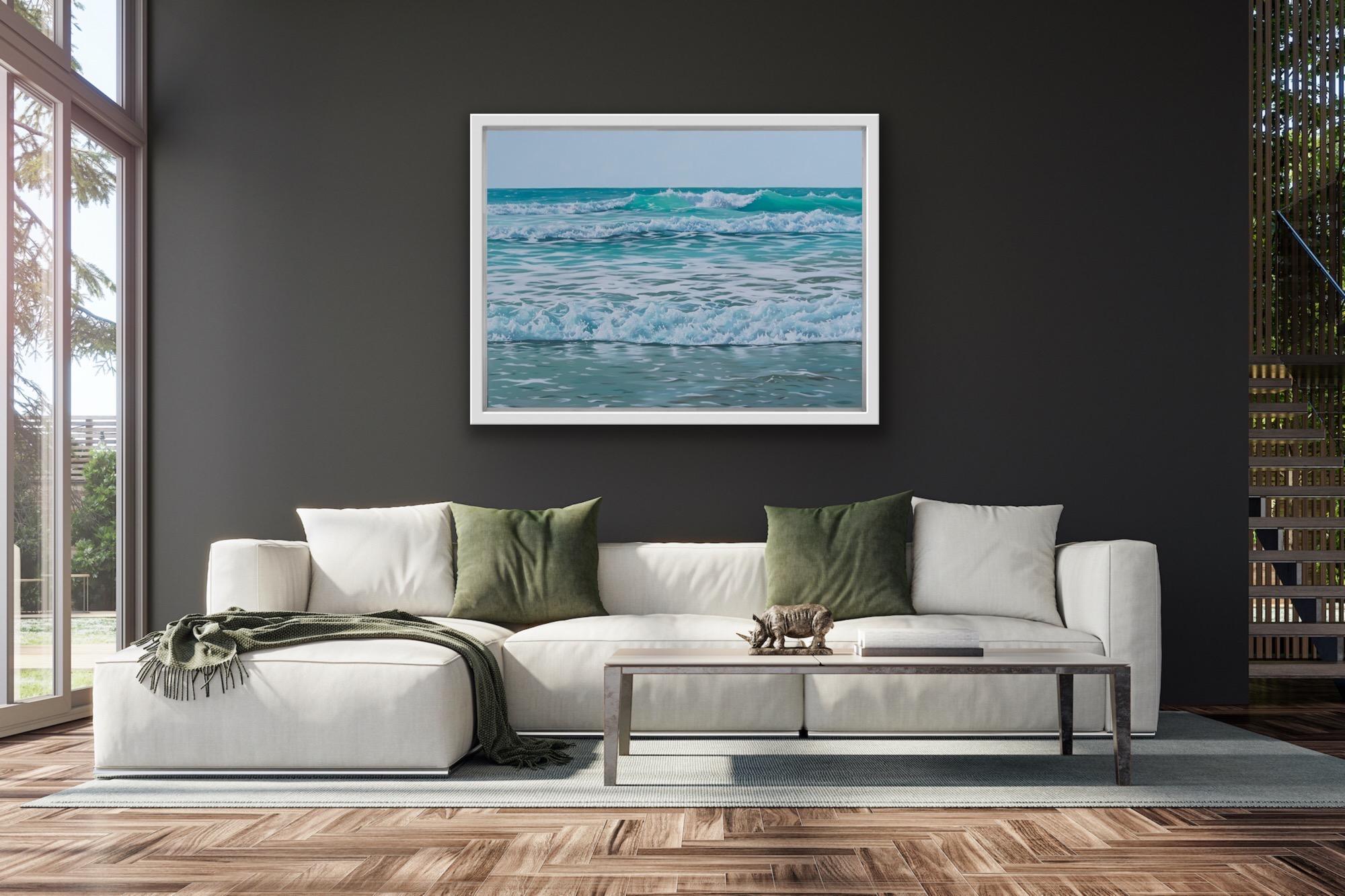 Emerald Waves, Acrylic Seascape Painting, Contemporary Landscape Artwork For Sale 5