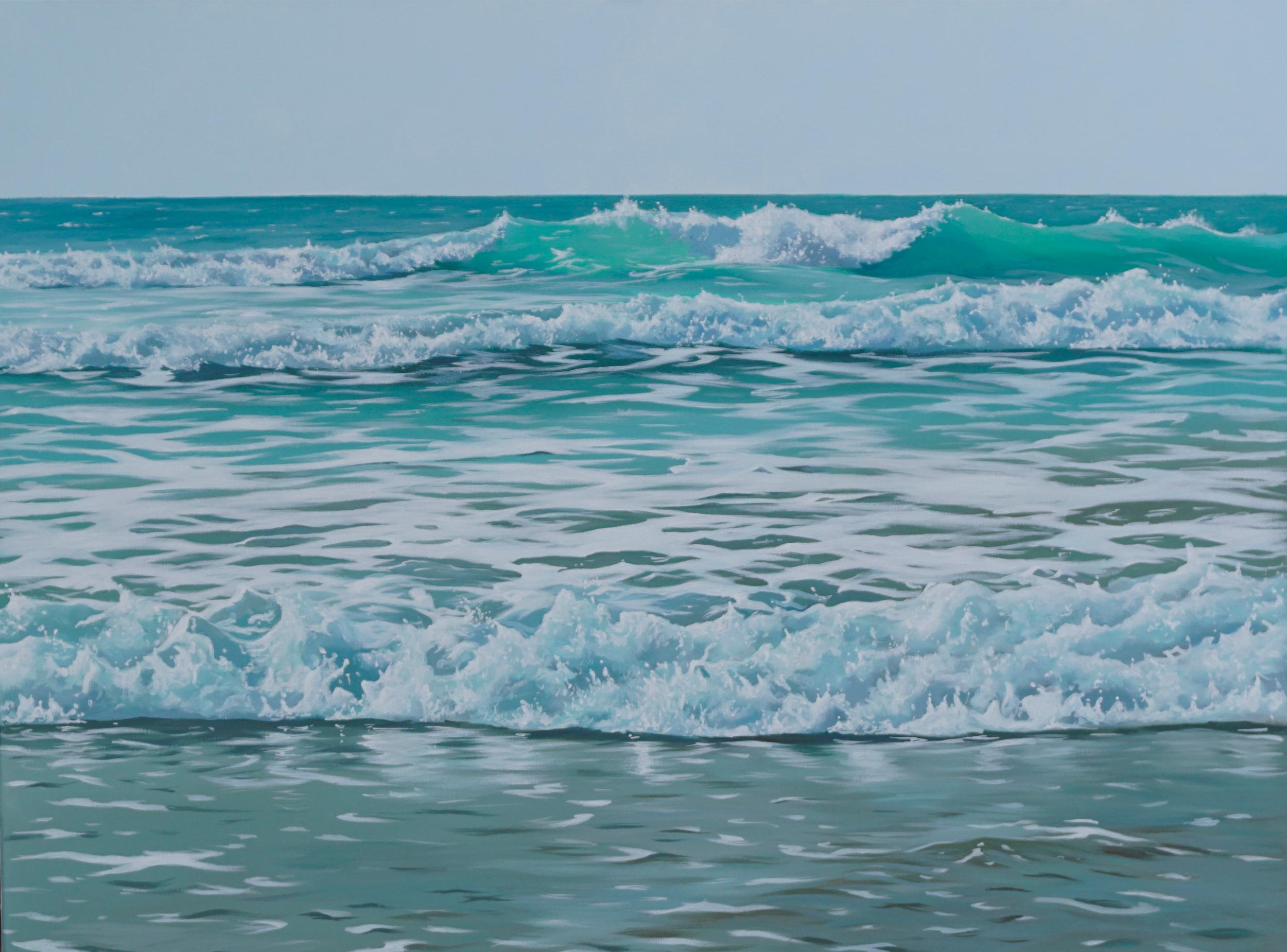 Peinture de paysage marin en acrylique, vagues émeraudes, œuvre d'art contemporaine