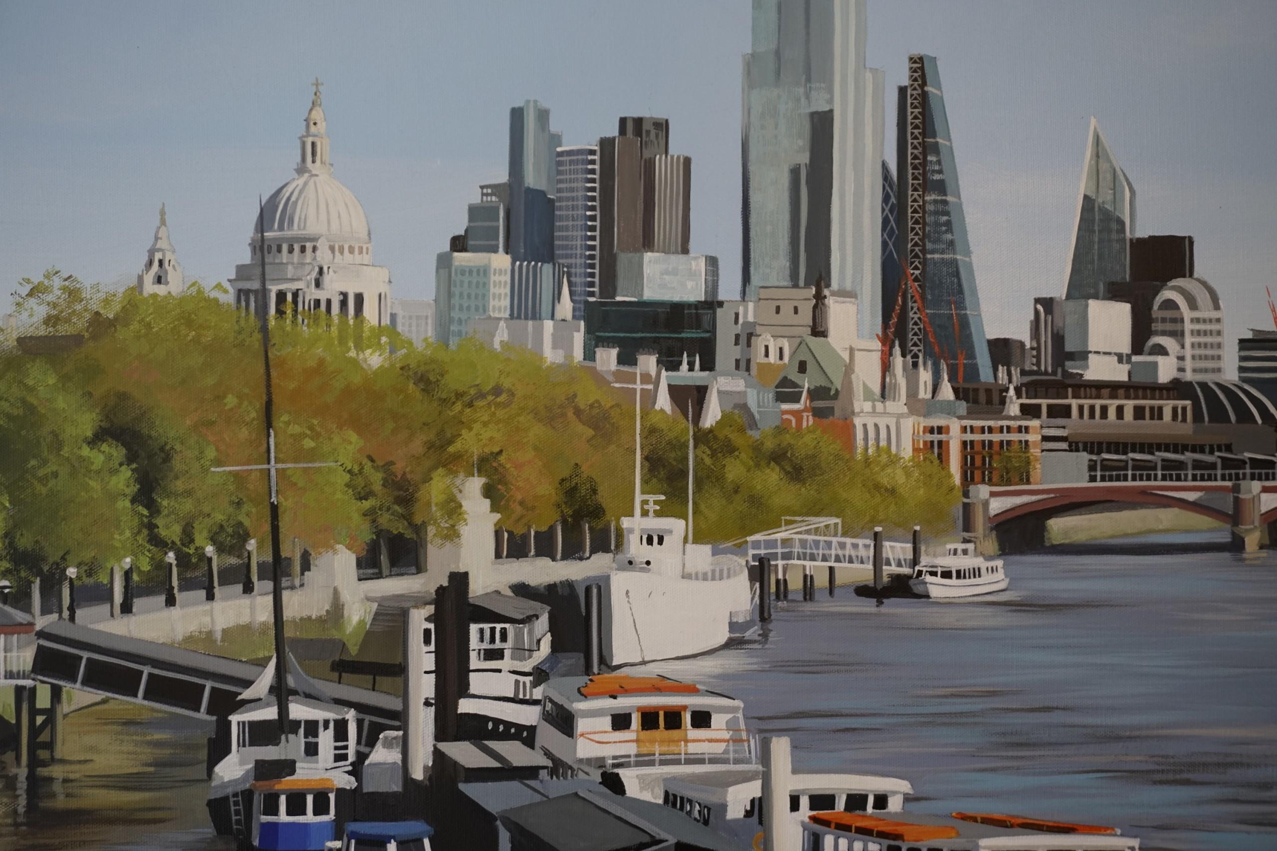 The City from Waterloo Bridge, Realist Style Cityscape Painting, London Art For Sale 2