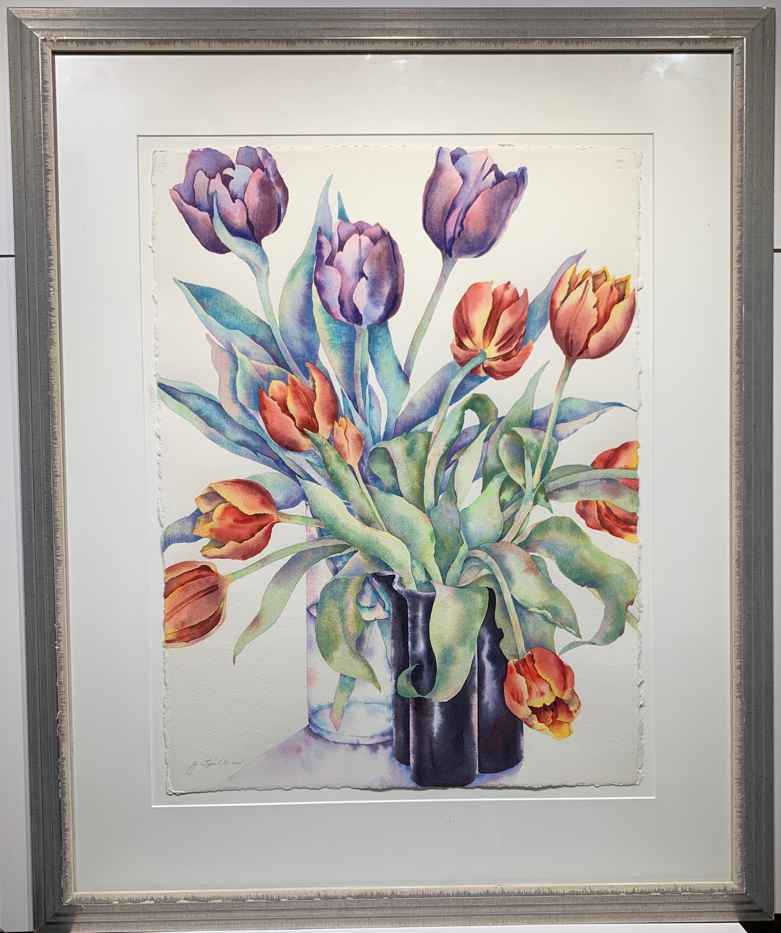 Floral Still Life with Tulips  - Painting by Jo Spiller