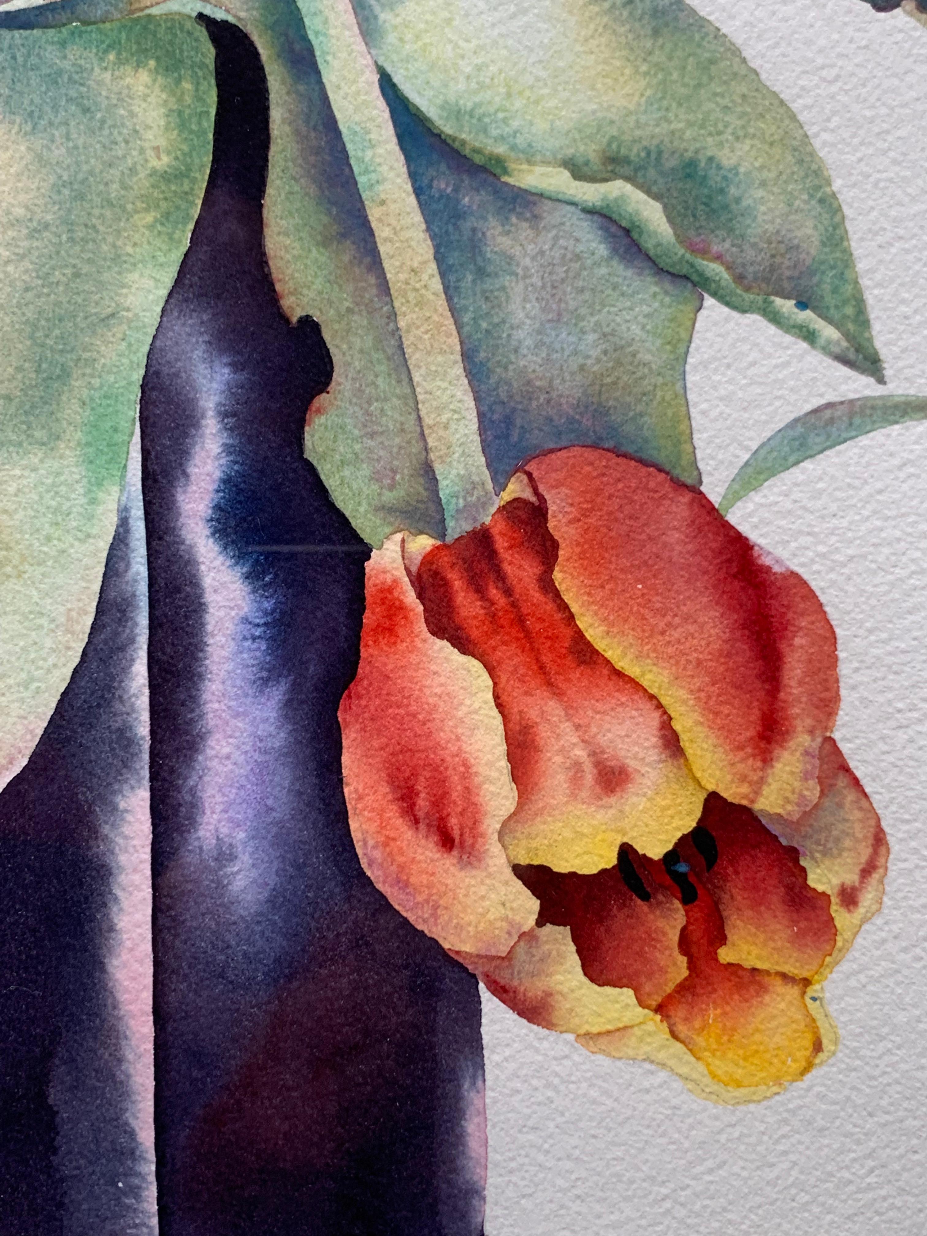 Floral Still Life with Tulips  - Gray Still-Life Painting by Jo Spiller