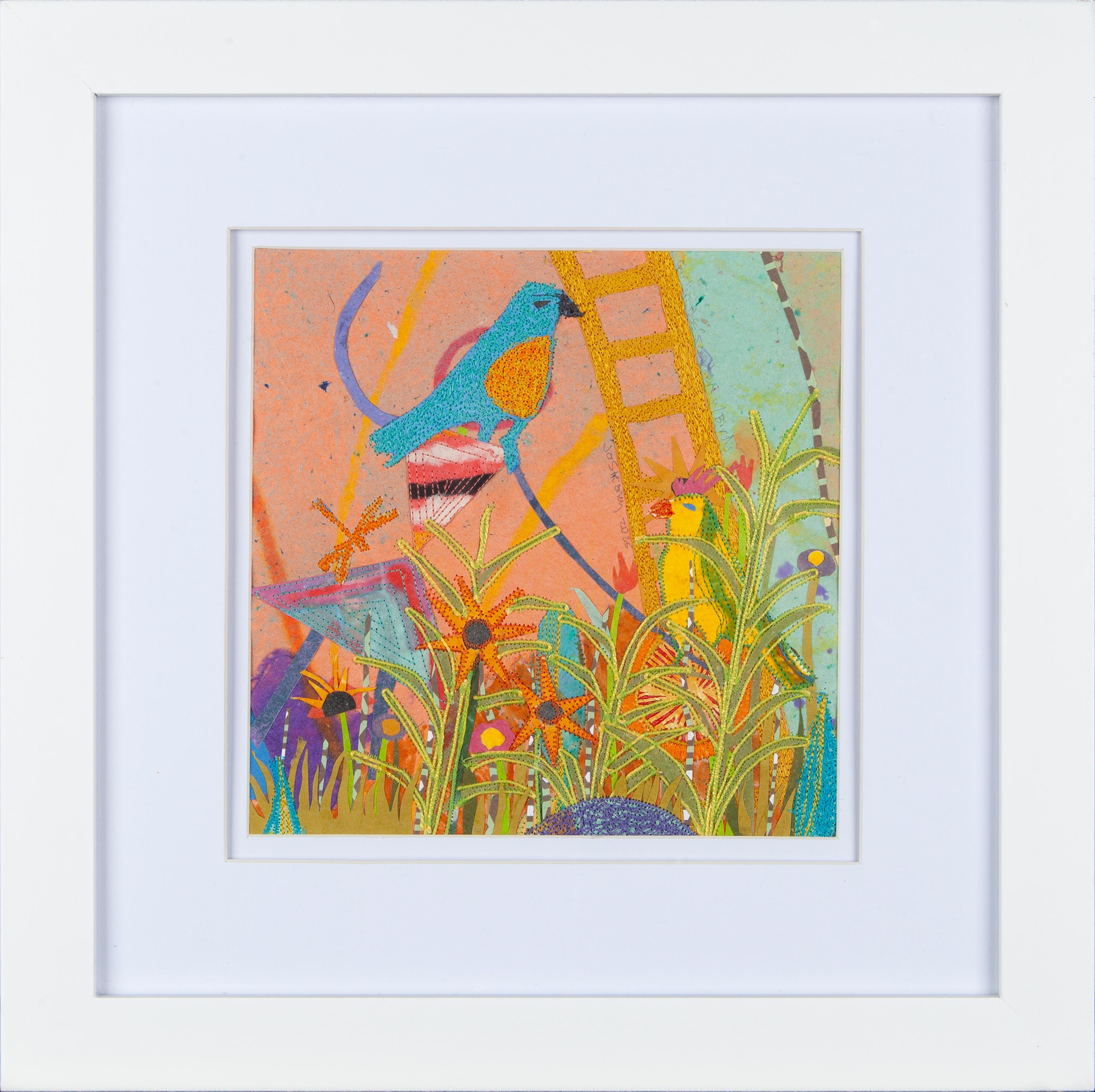 Fille dans le jardin avec des oiseaux - Mixed Media Art de Jo Stealey