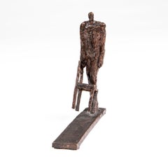 Joachim Bang Bronze Sculpture “Man with Chair”, Denmark, Signed JB