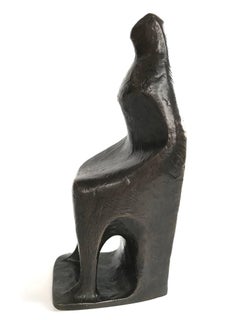 "Seated Figure Looking Up" Modern Mid Century Bronze