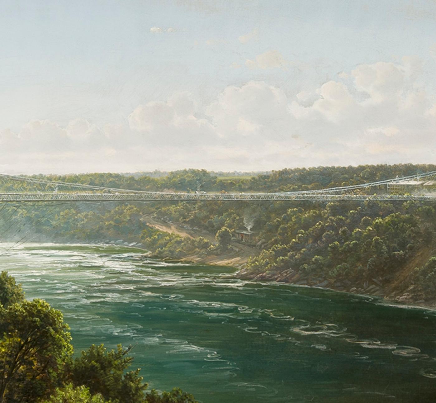 Le pont de suspension des chutes au-dessus du fleuve Niagara - Painting de Joachim Ferdinand Richardt