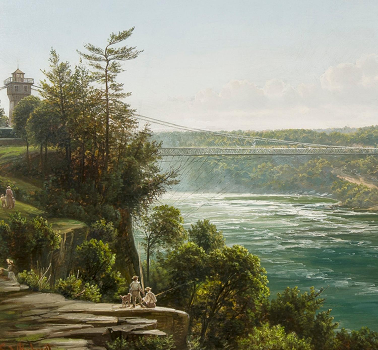 Le pont de suspension des chutes au-dessus du fleuve Niagara - Réalisme américain Painting par Joachim Ferdinand Richardt