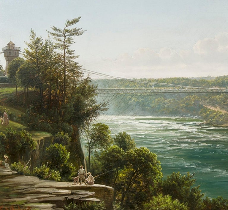 Suspension Bridge over the Niagara River - American Realist Painting by Joachim Ferdinand Richardt