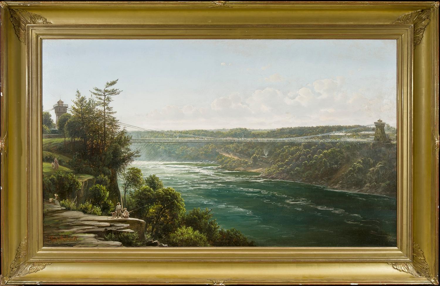 Le pont de suspension des chutes au-dessus du fleuve Niagara - Noir Still-Life Painting par Joachim Ferdinand Richardt