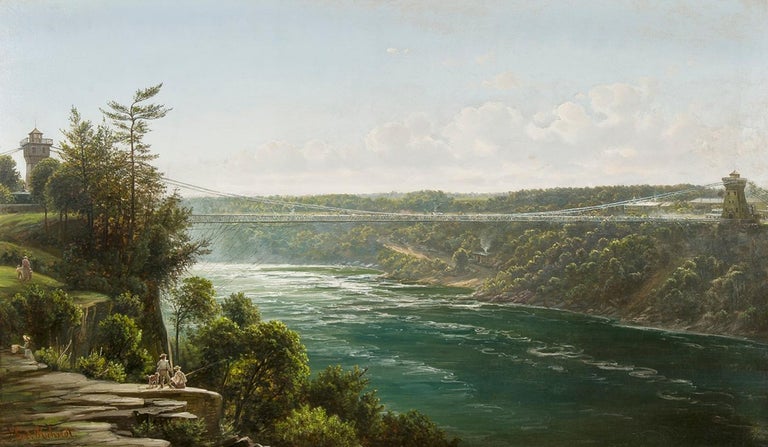 Joachim Ferdinand Richardt Still-Life Painting - Suspension Bridge over the Niagara River