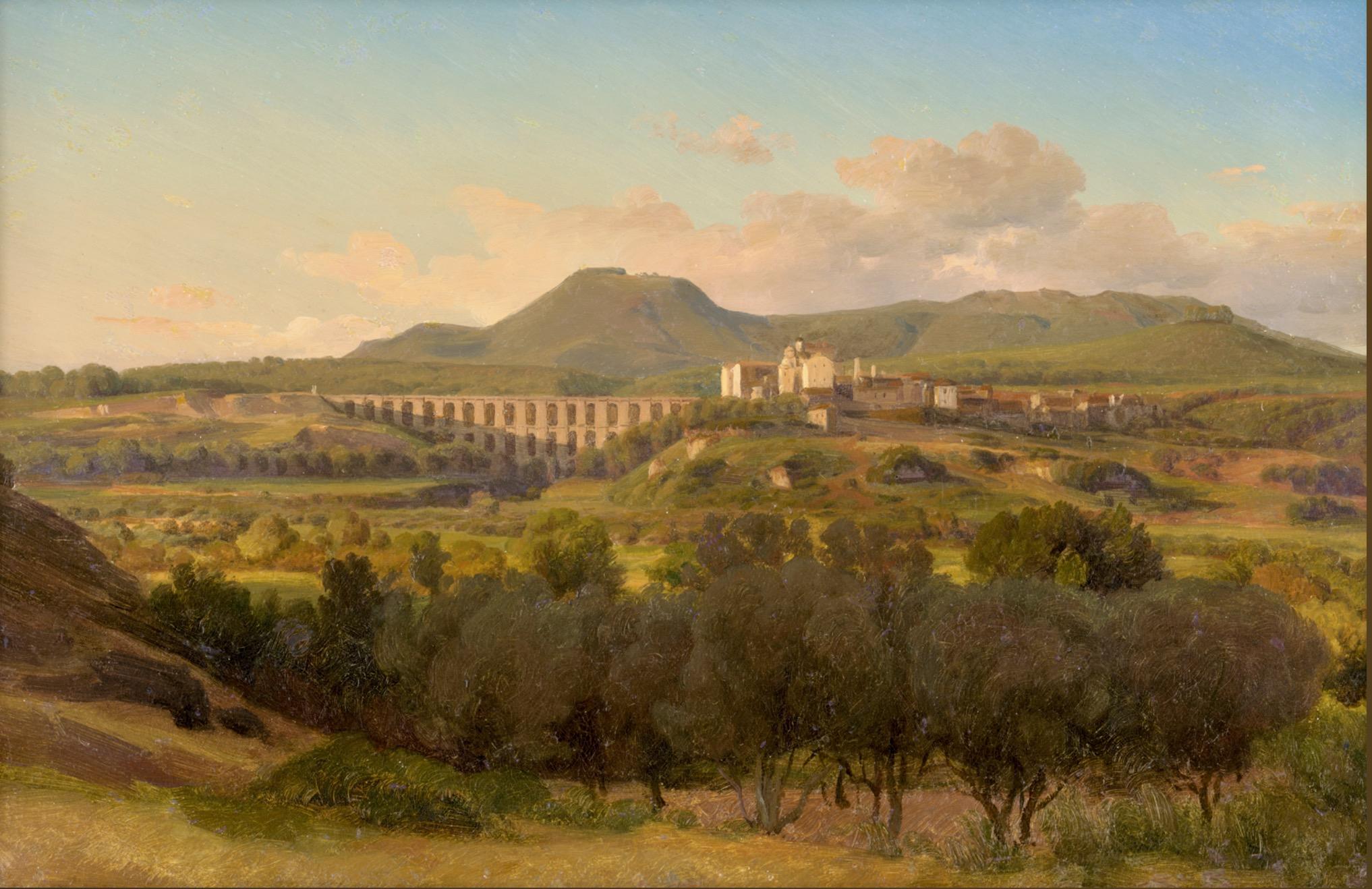 Italian Landscape, Ariccia and The Alban Mountains - Oil on Paper 1850´s - Painting by Joachim Ludwig Bünsow