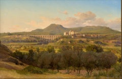 Ariccia Bridge Landscape Painting, Oil on Paper, Circa 1850s