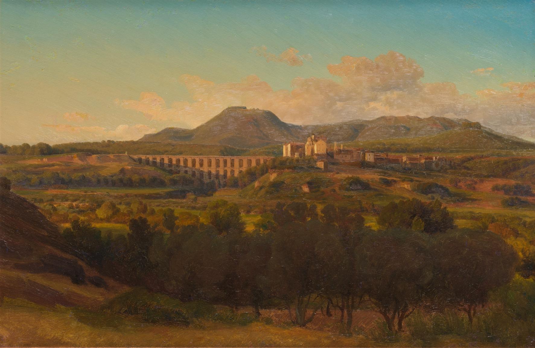 Il ponte dell´Ariccia, Ariccia and The Alban Hills - Painting by Joachim Ludwig Bünsow