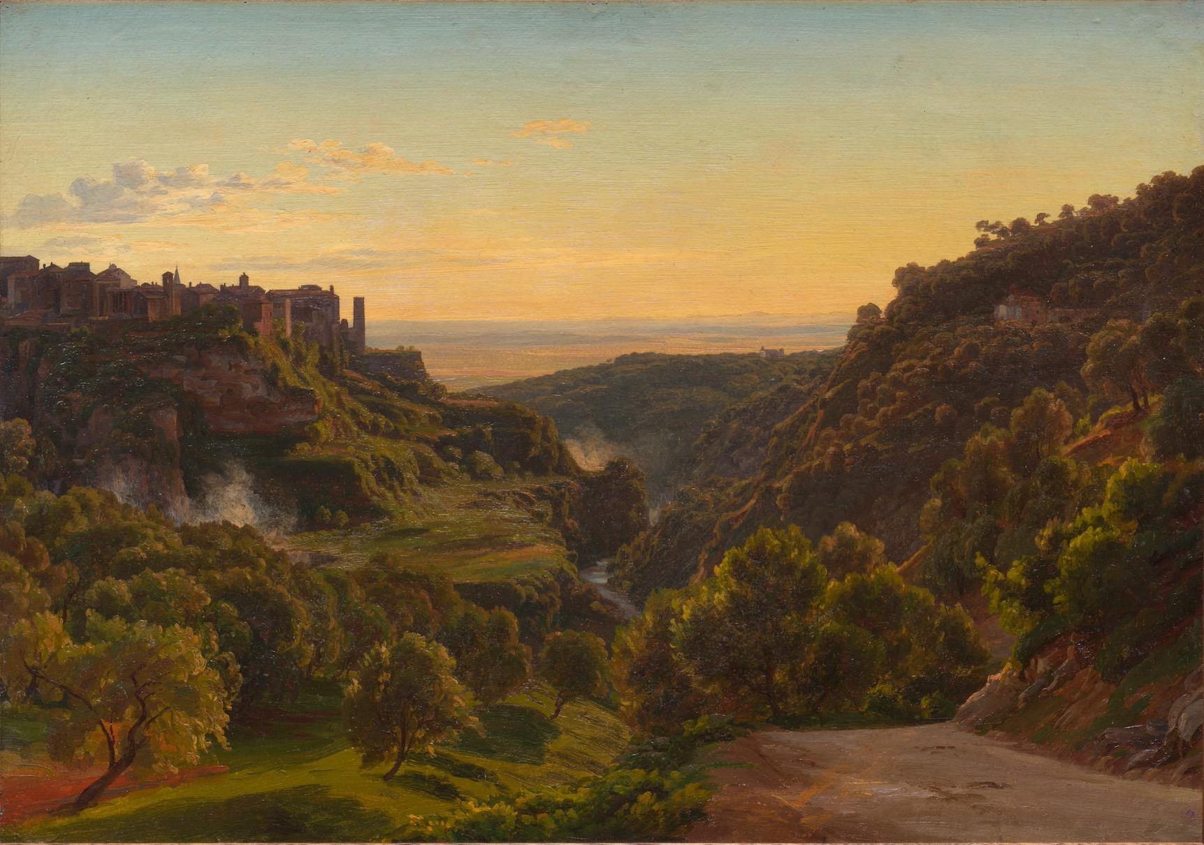 Vista di Tivoli e della Valle dell'Aniene con la Campagna Romana - Painting di Joachim Ludwig Bünsow