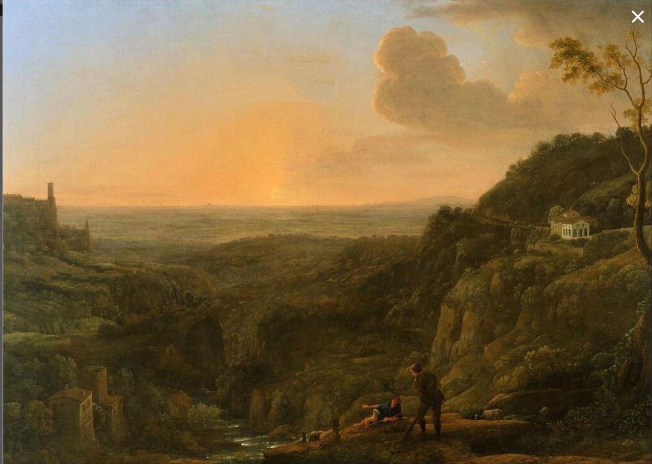 Una splendida veduta en plein air di Tivoli e della valle dell'Aniena con vista sulla campagna romana in lontananza di Daniel Ludwig Heinrich Daniel Bünsow (Kiel 1821-1910 Ebenda). Olio su carta posato su cartone laminato. 
Bünsow si formò presso la
