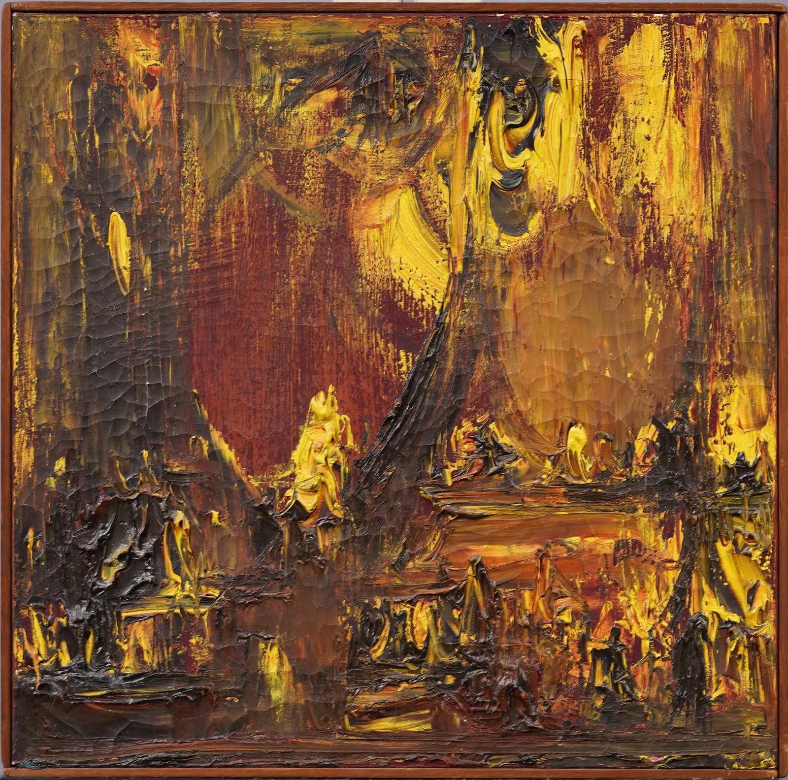 Ancienne peinture à l'huile expressionniste abstraite américaine, encadrée d'une épaisse plaque - Painting de Joachim Probst (1913 - 1980) 