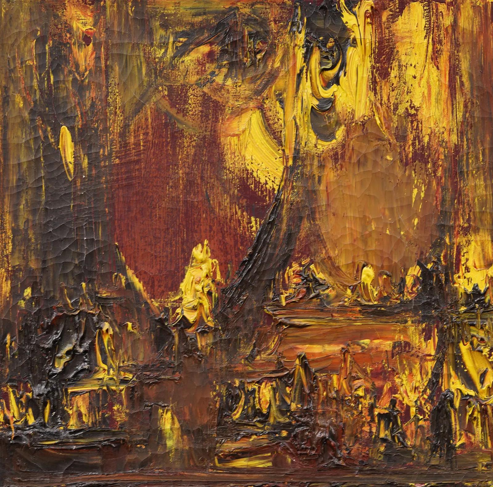Ancienne peinture à l'huile expressionniste abstraite américaine, encadrée d'une épaisse plaque - Abstrait Painting par Joachim Probst (1913 - 1980) 