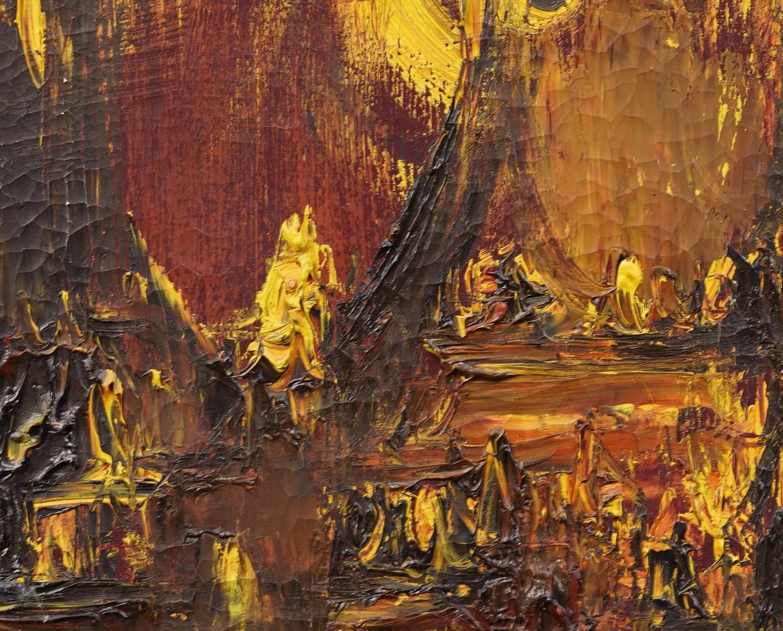 Ancienne peinture à l'huile expressionniste abstraite américaine, encadrée d'une épaisse plaque - Marron Landscape Painting par Joachim Probst (1913 - 1980) 