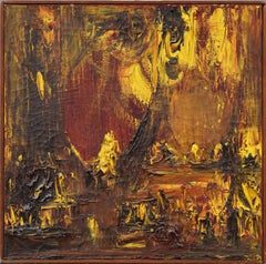 Antique American Abstract Expressionist Thick Impasto Framed Oil Painting