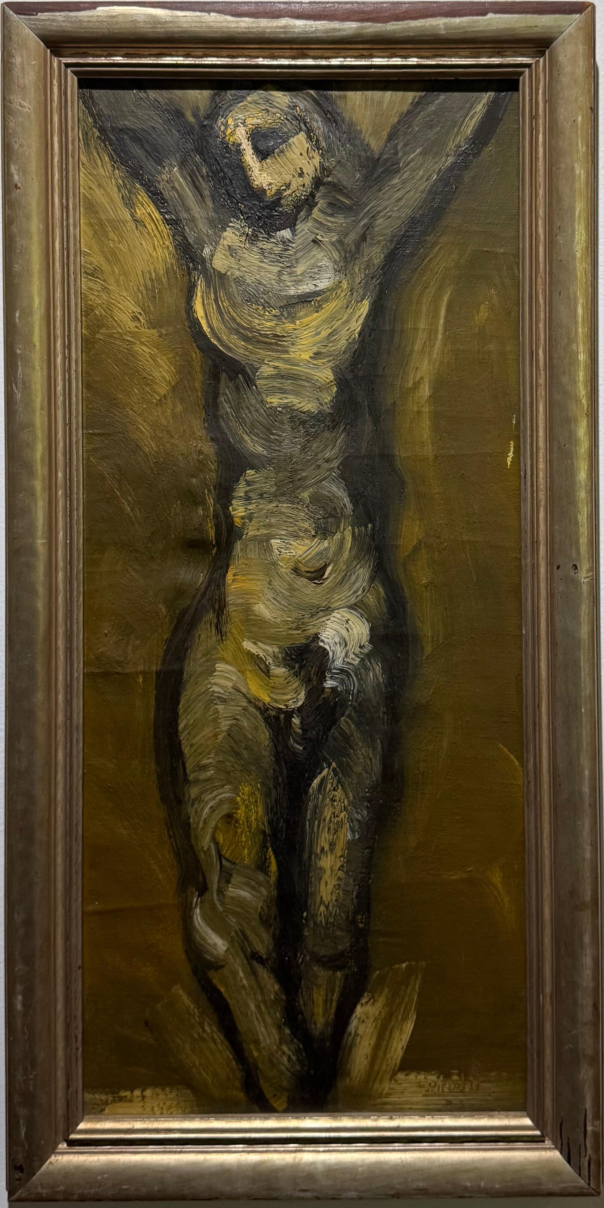 1946 Antico dipinto ad olio tedesco-americano espressionista astratto di Gesù Cristo - Painting di Joachim Probst