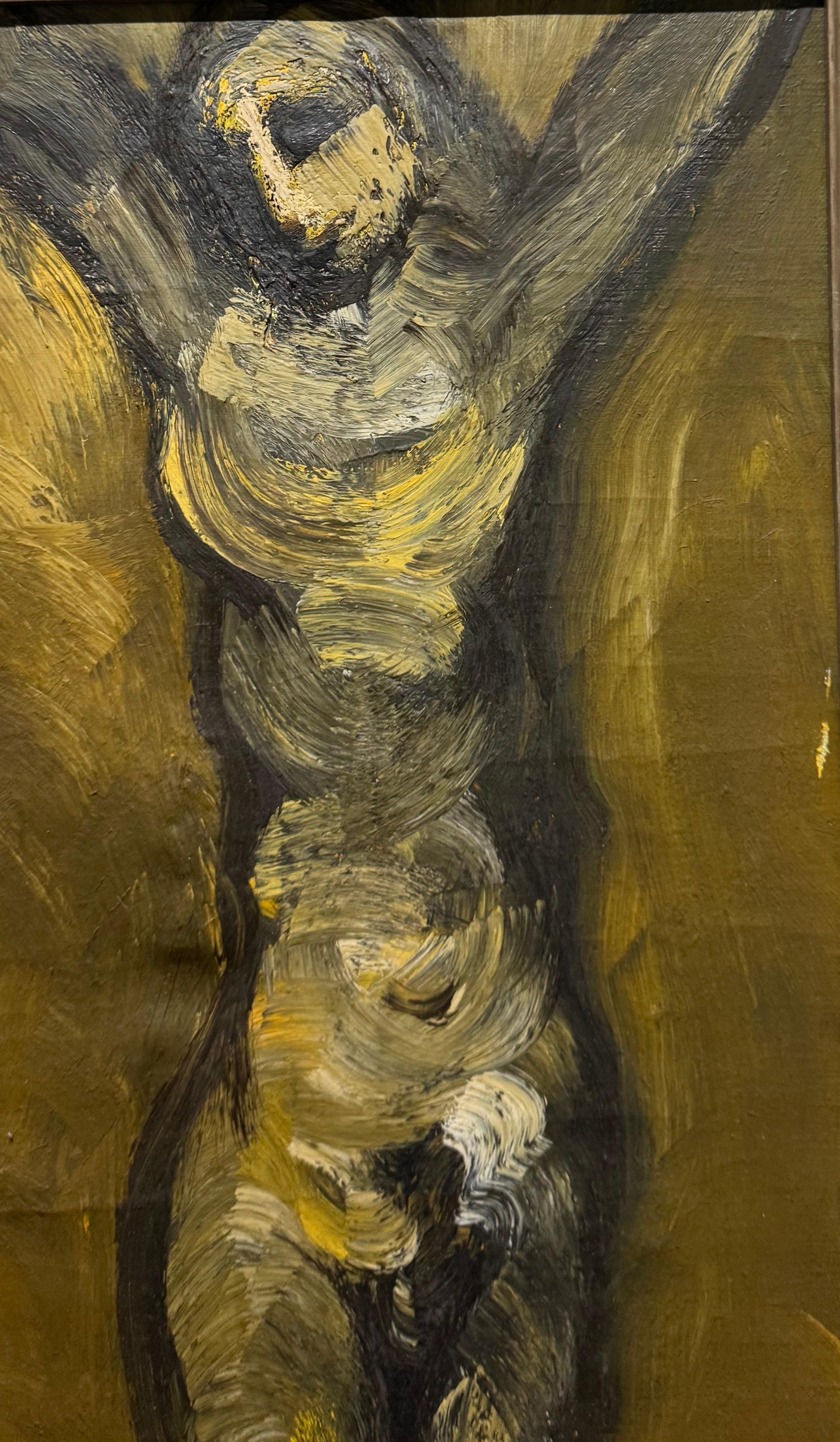 1946 Antico dipinto ad olio tedesco-americano espressionista astratto di Gesù Cristo - Figurative Painting Marrone di Joachim Probst