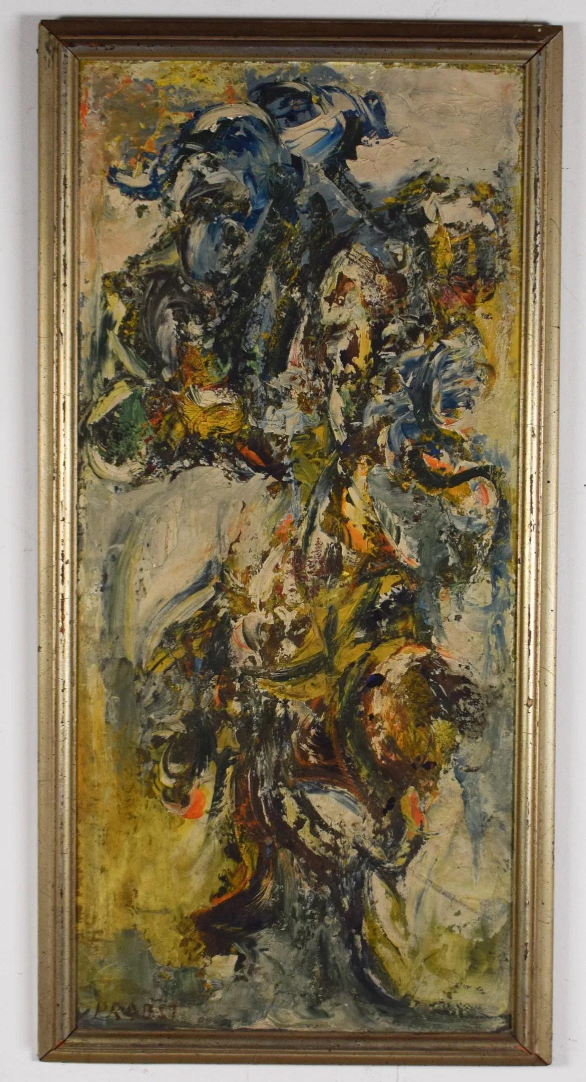 Abstraktes Öl auf Karton des amerikanischen Künstlers Joachim Probst (1913-1980). Signiert 