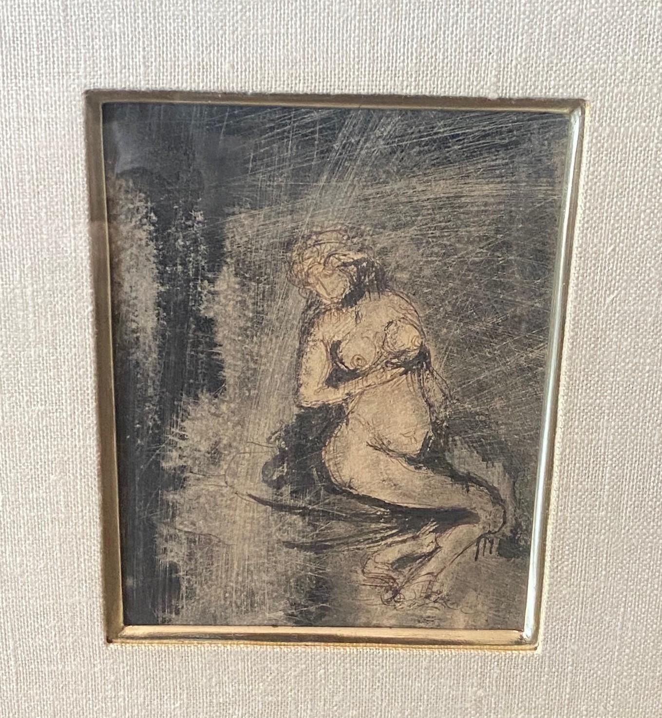 Mid-Century Modern Peinture de nu féminine moderne du milieu du siècle dernier de Joachim Probst, NY Art mixte signée en vente