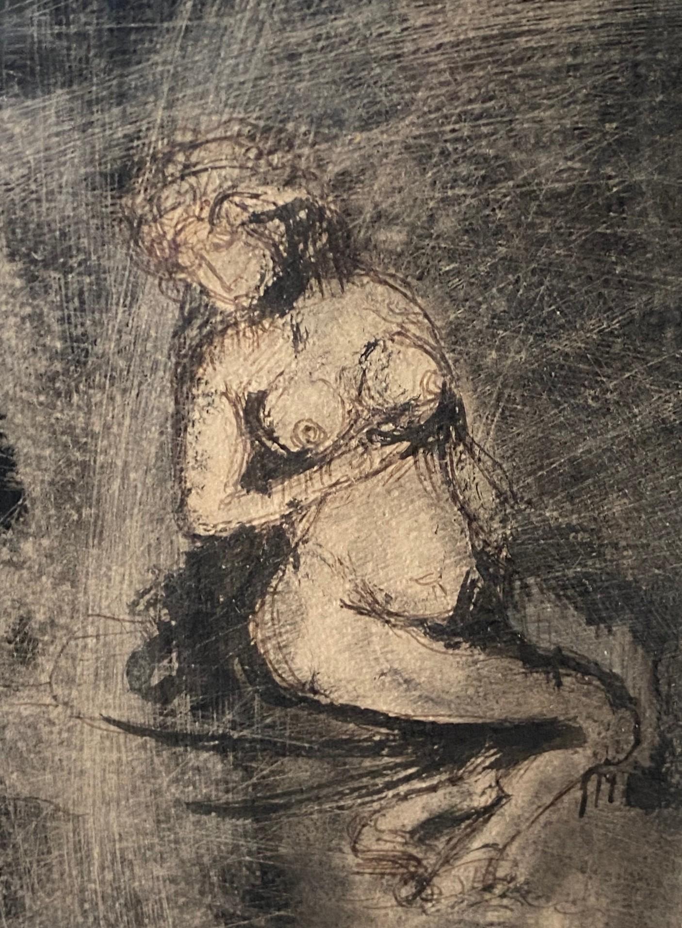 Américain Peinture de nu féminine moderne du milieu du siècle dernier de Joachim Probst, NY Art mixte signée en vente