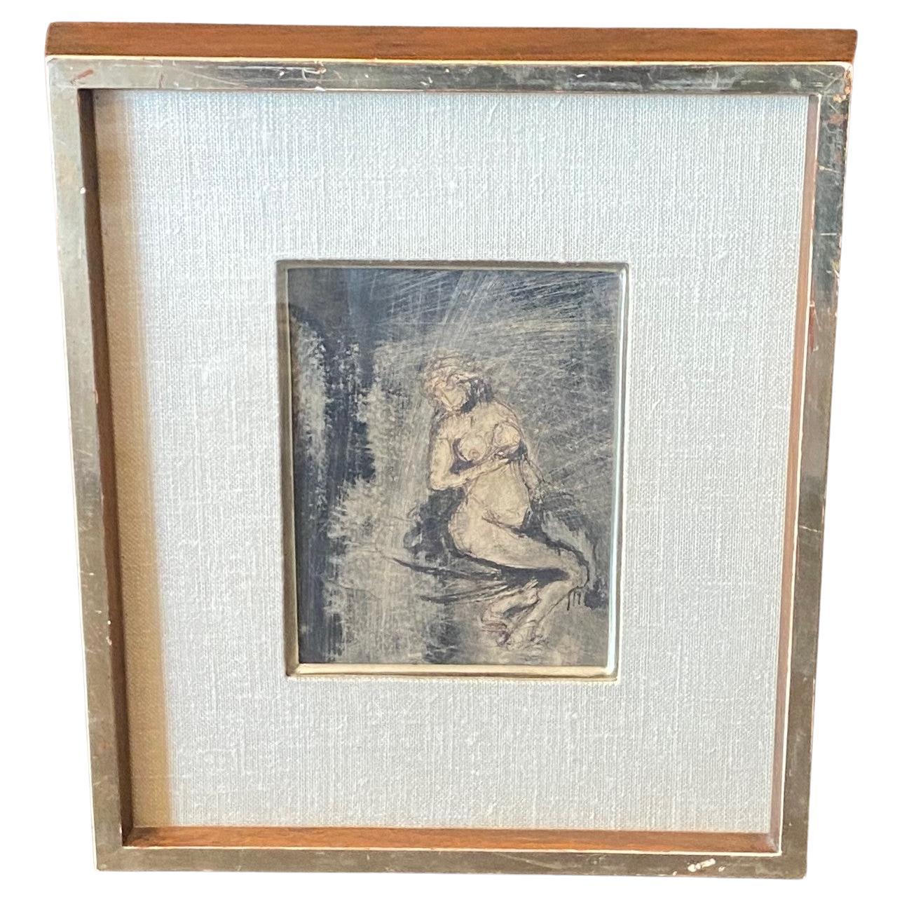 Joachim Probst Firmado Arte Moderno de Mediados de Siglo de NY Pintura de Desnudo Femenino en Técnica Mixta