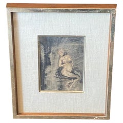 Joachim Probst Firmado Arte Moderno de Mediados de Siglo de NY Pintura de Desnudo Femenino en Técnica Mixta