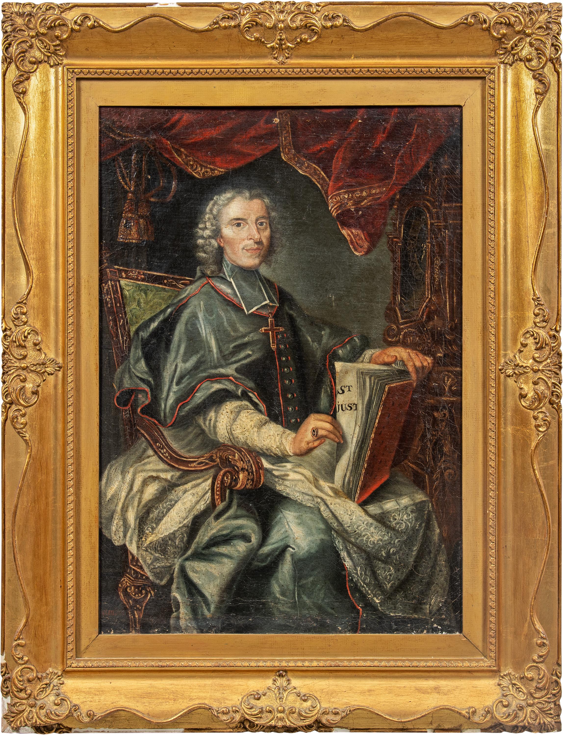 Circle of Joachim Rupalley (Bayeux 1713 - 1780) - San Giusto.

64 x 45 cm without frame, 87 x 66.5 cm with frame.

Antique oil painting on canvas, in carved and gilded wooden frame.

- Work inscribed on the book: “St. Just”.

- The work is inspired