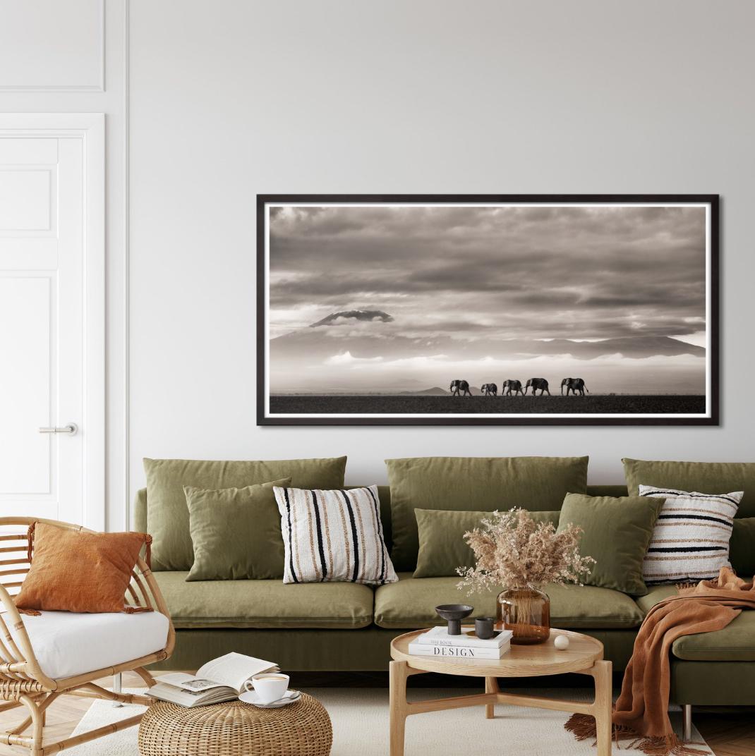 Beyond II - Elefanti e montagne nel deserto, Fotografia d'autore, 2019 - Photograph Contemporaneo di Joachim Schmeisser