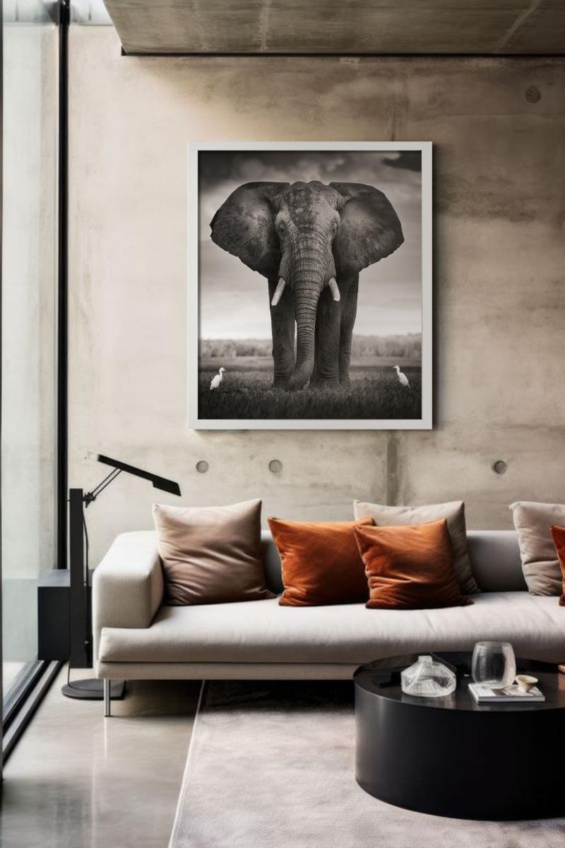 Toro con due uccelli - Elefante selvatico con due uccelli, Fotografia Fine Art, 2017 in vendita 3
