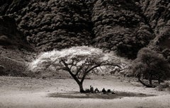 Midday in Rift Valley, Tanzania, Family, b&w, Landscape