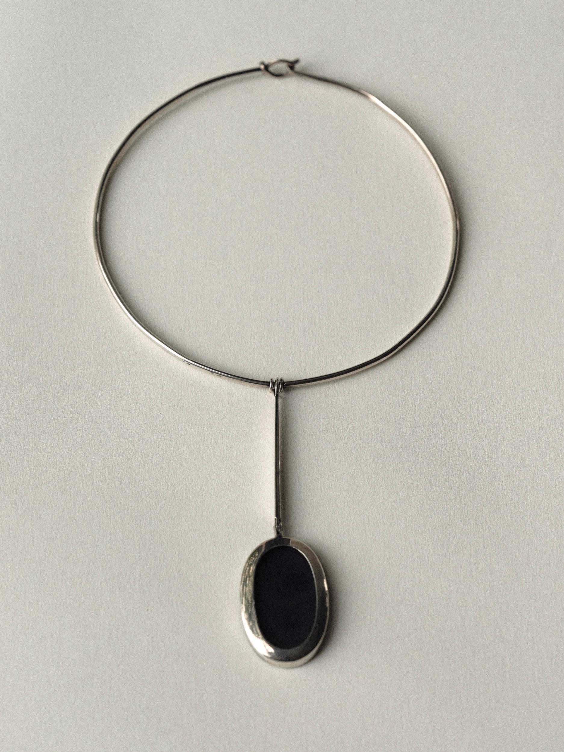 Oval Cut Joachim S'paliu Collar Necklace Onyx Silver Modernist