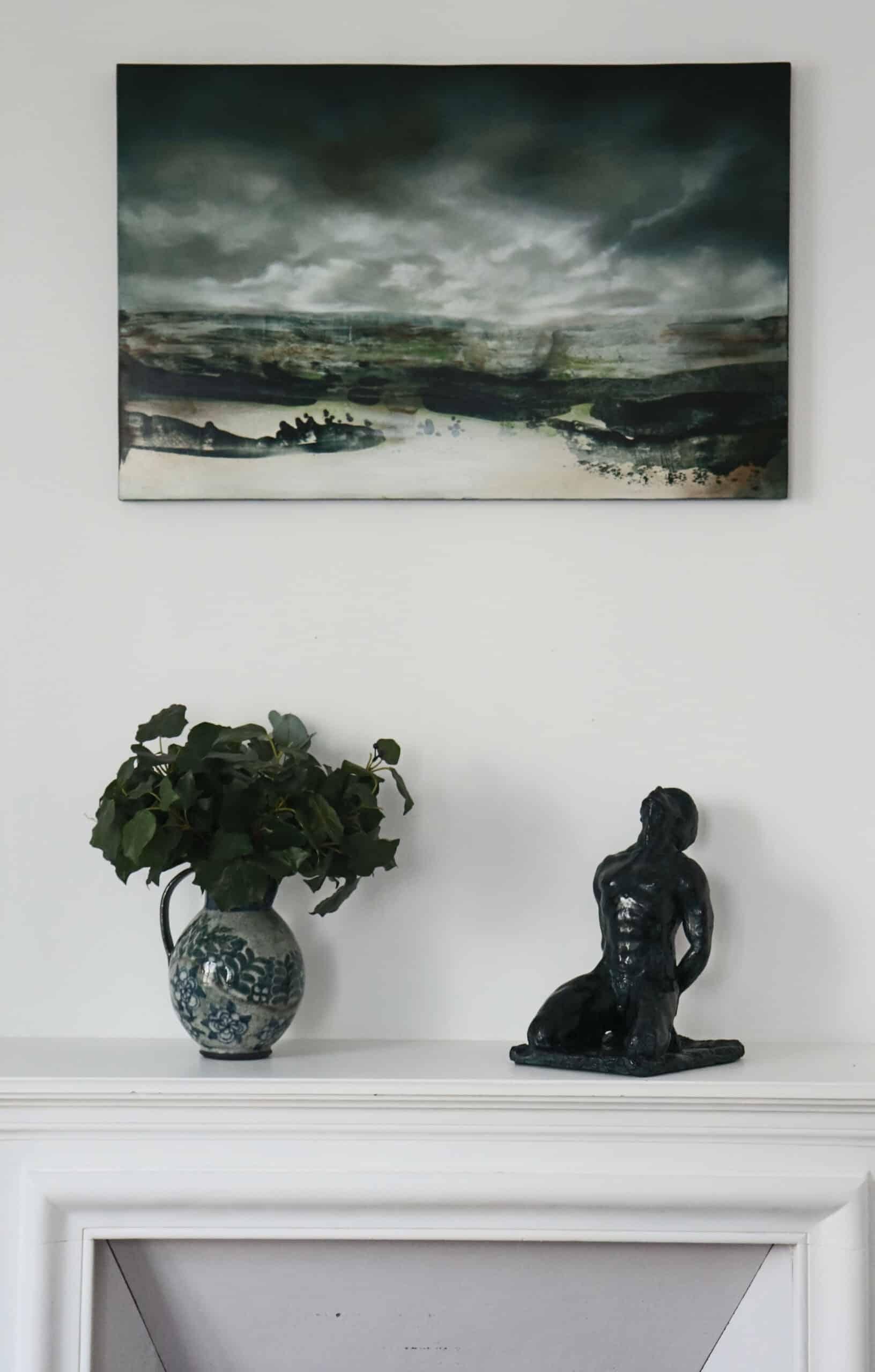 Entre truenos de Joachim van der Vlugt - Pintura semiabstracta, cielo gris en venta 1