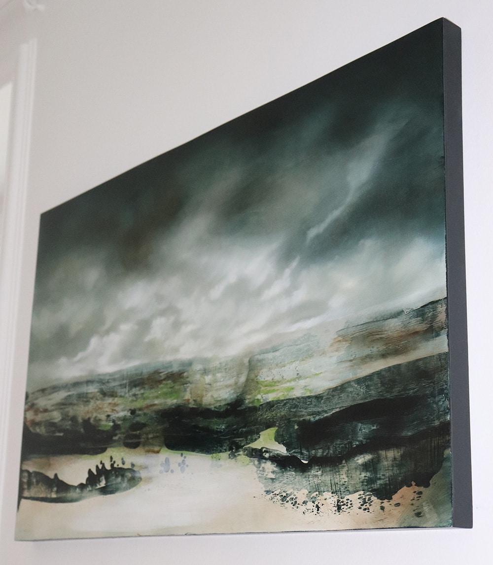 Amidst Thunder by Joachim van der Vlugt - Semi-abstract painting, grey sky For Sale 3