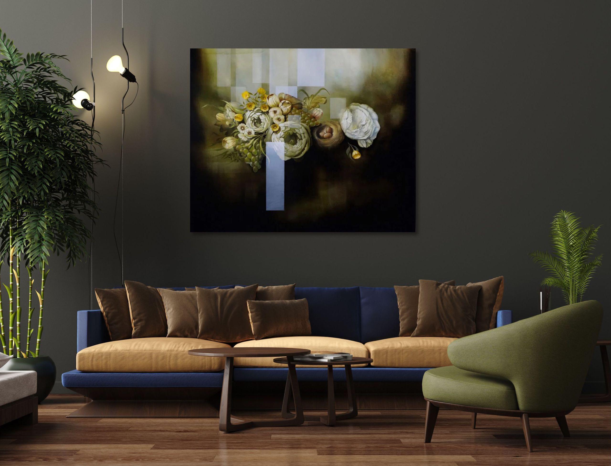 Balconies of the Sky II von Joachim van der Vlugt - Halbabstraktes Blumengemälde im Angebot 1