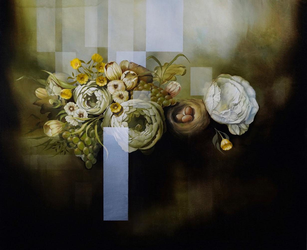 Balconi del cielo II di Joachim van der Vlugt - Quadro floreale semi-astratto