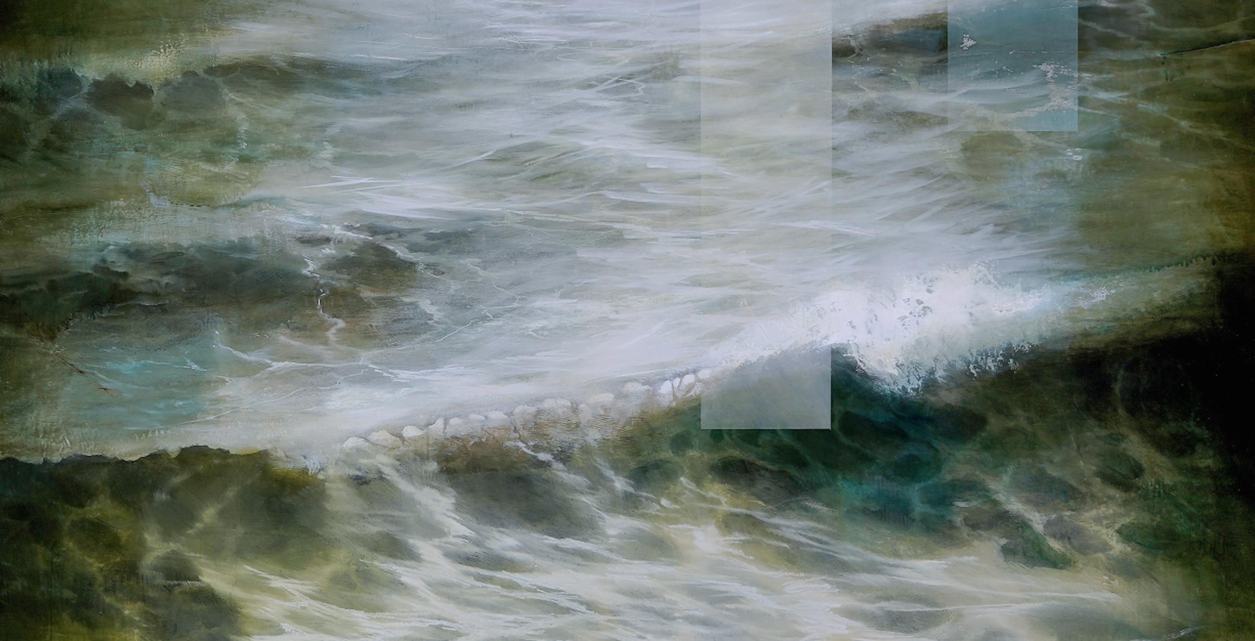 Deep End I by Joachim van der Vlugt - Semi-abstract painting, sea, dark colours For Sale 4