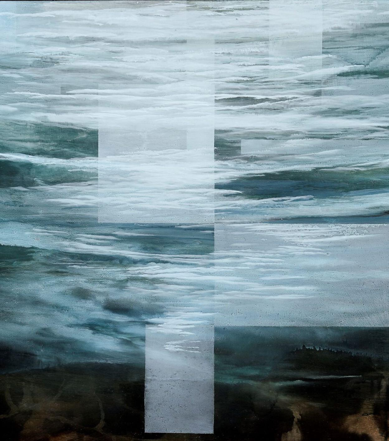 Deep End IV by Joachim van der Vlugt - Semi-abstract painting, sea, dark colors For Sale 1