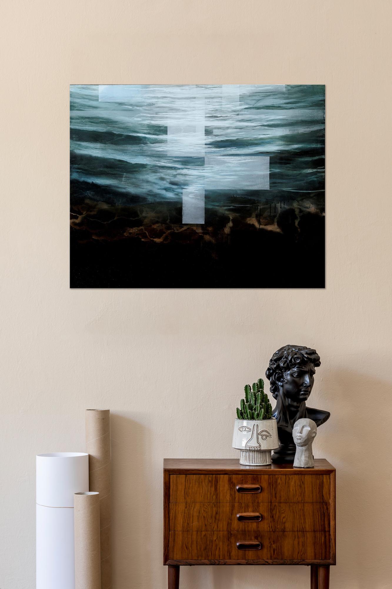 Deep End IV von Joachim van der Vlugt – halb-abstrakte Malerei, Meer, dunkle Farben im Angebot 1