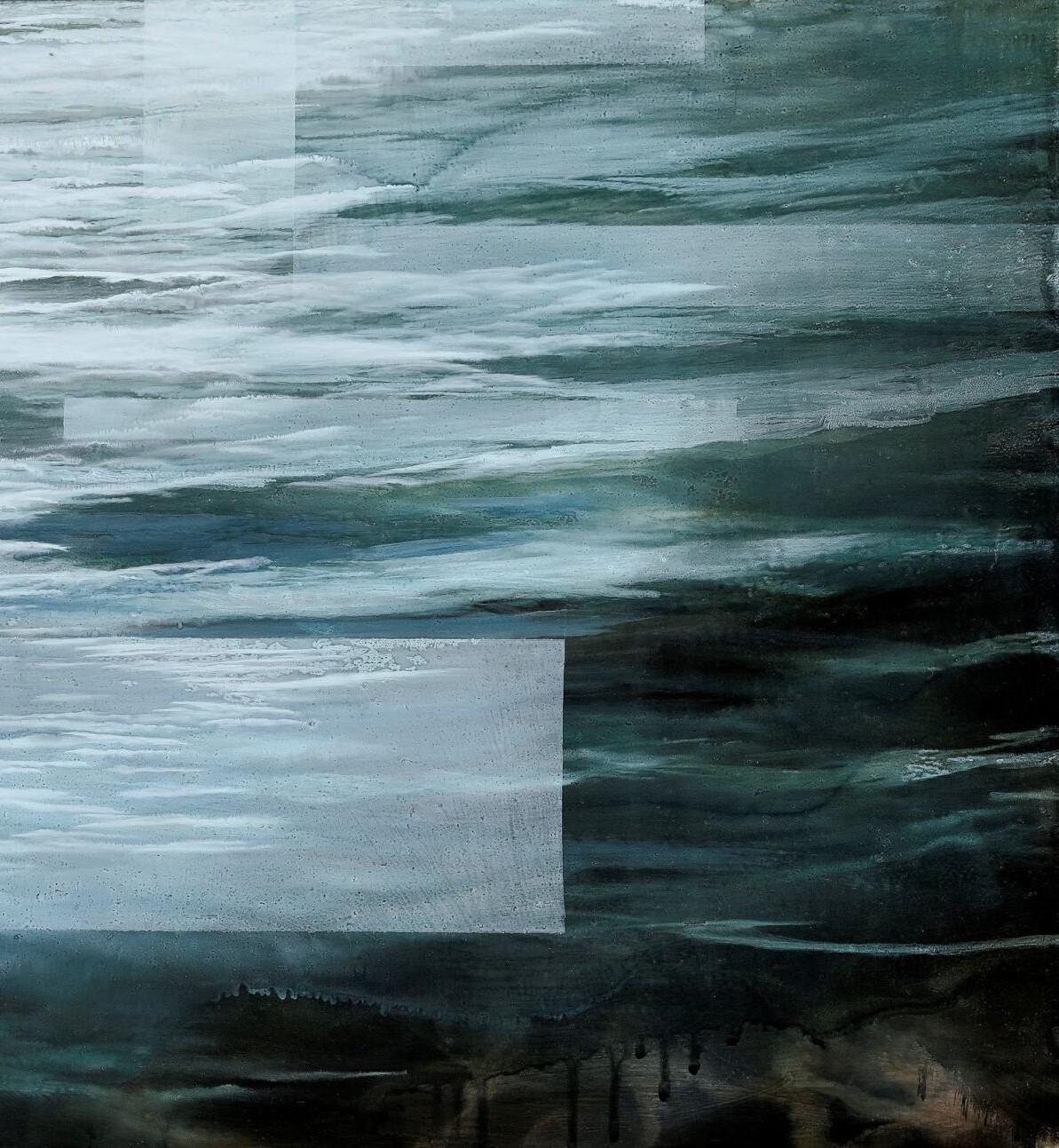 Deep End IV by Joachim van der Vlugt - Semi-abstract painting, sea, dark colors For Sale 3