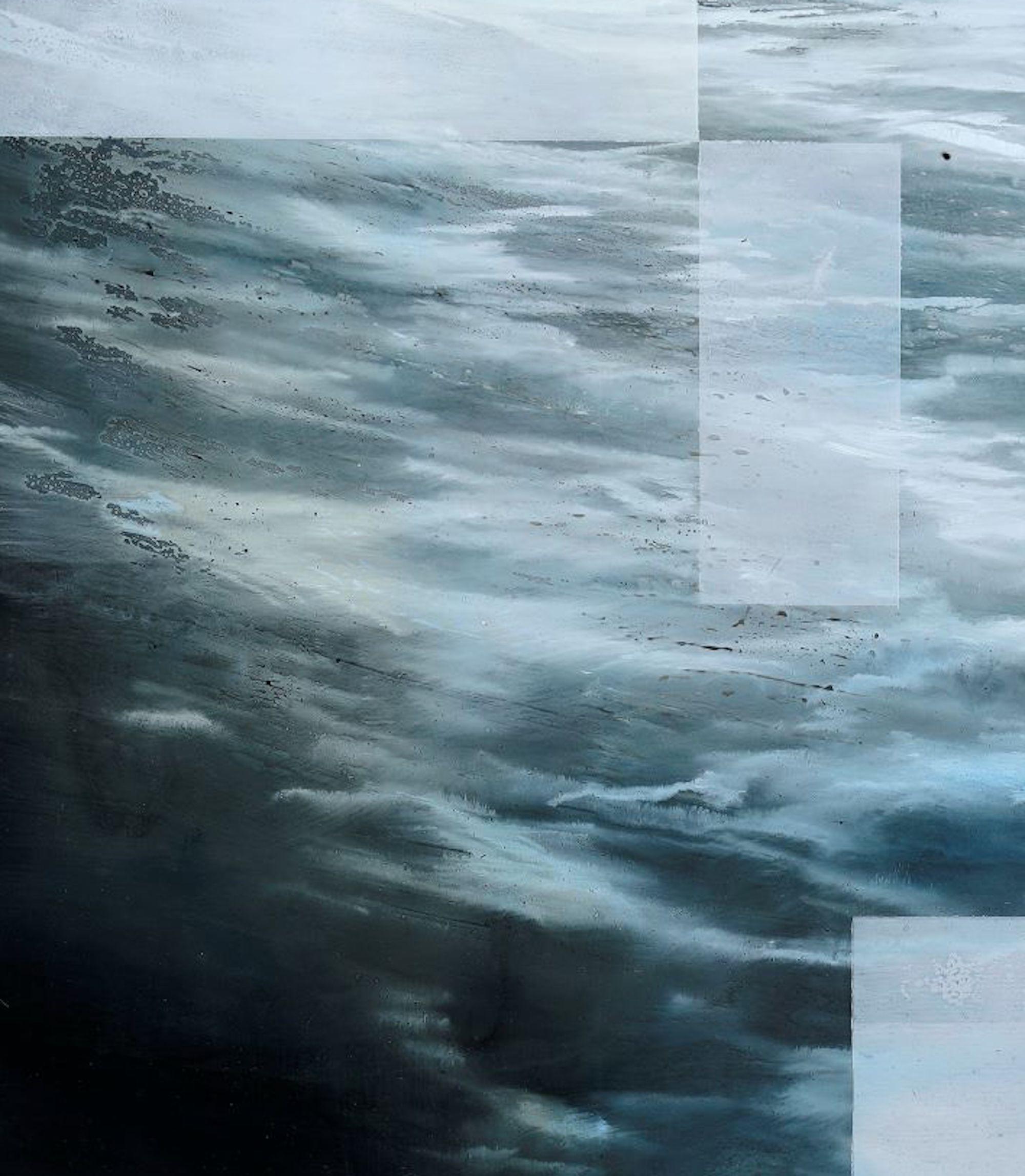 Deep End V von Joachim van der Vlugt – halb-abstrakte Malerei, Meer, dunkle Farben im Angebot 1
